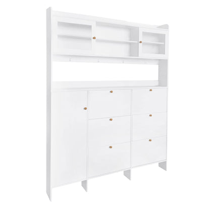 On Trend Multifunctional Tipping Bucket Shoe Cabinet With Storage Shelf &amp; 6 Flip Drawers
