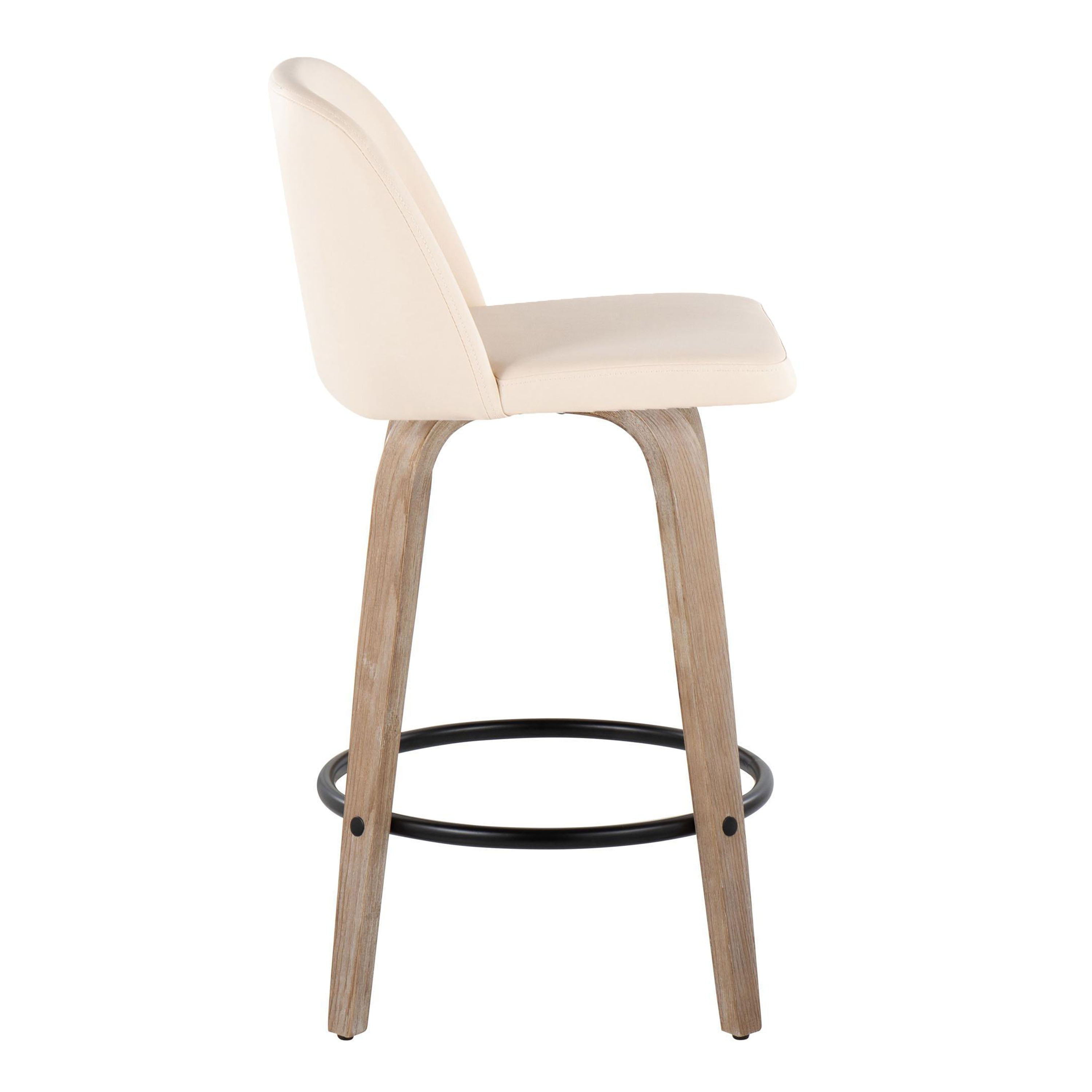 Toriano - Contemporary Fixed-Height Counter Stool &amp; Swivel With Round Footrest (Set of 2)