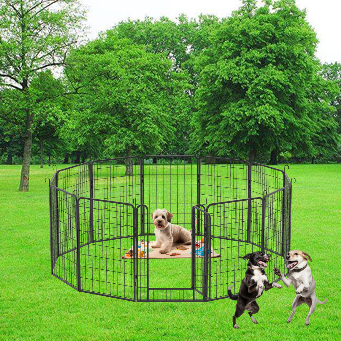 81.1&quot; 12 Panels Heavy Duty Metal Playpen With Door, Dog Fence Pet Exercise Pen For Outdoor - Black