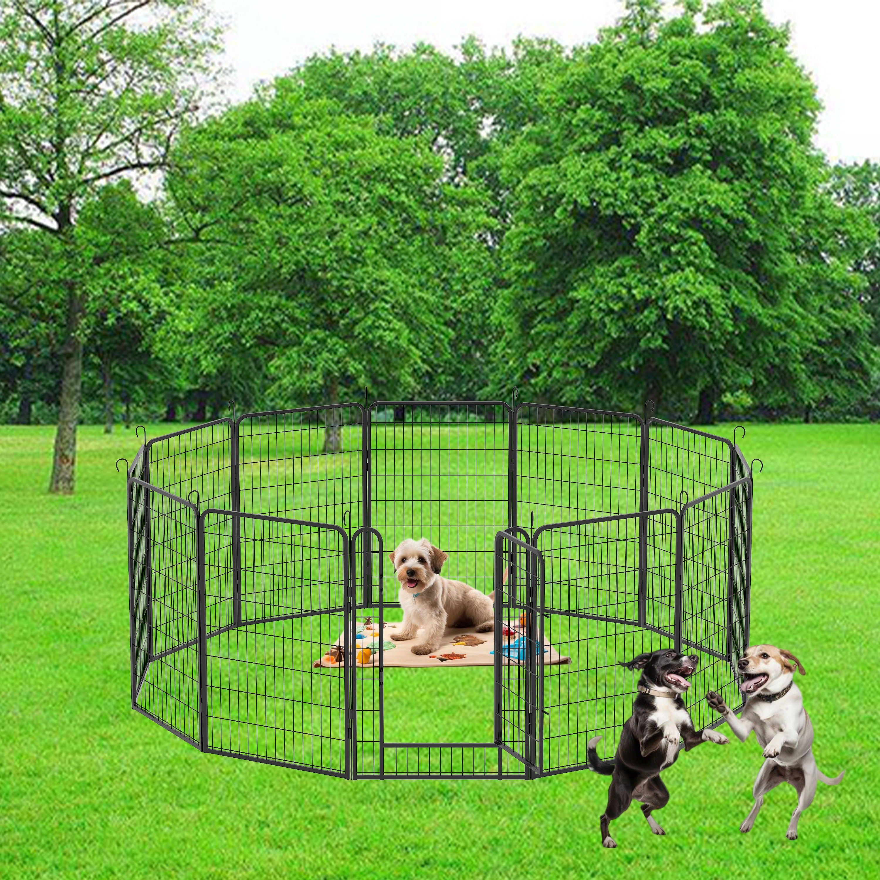 81.1&quot; 12 Panels Heavy Duty Metal Playpen With Door, Dog Fence Pet Exercise Pen For Outdoor - Black