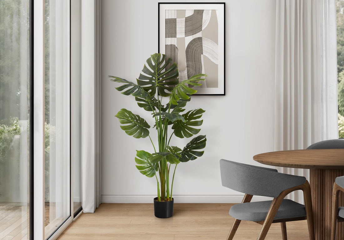 55&quot; Tall, Artificial Plant, Monstera Tree, Indoor, Faux, Fake, Floor, Greenery, Potted, Real Touch, Decorative - Green / Black