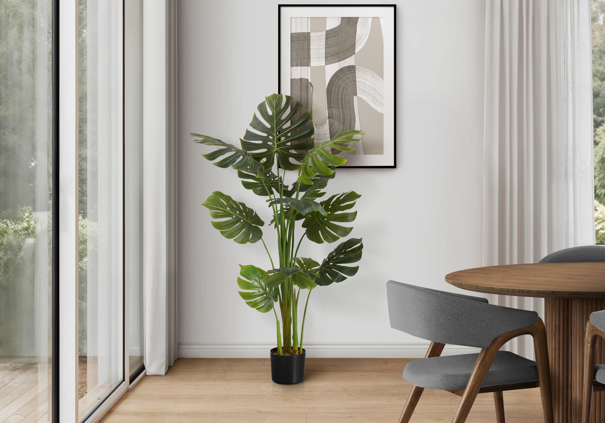 55&quot; Tall, Artificial Plant, Monstera Tree, Indoor, Faux, Fake, Floor, Greenery, Potted, Real Touch, Decorative - Green / Black