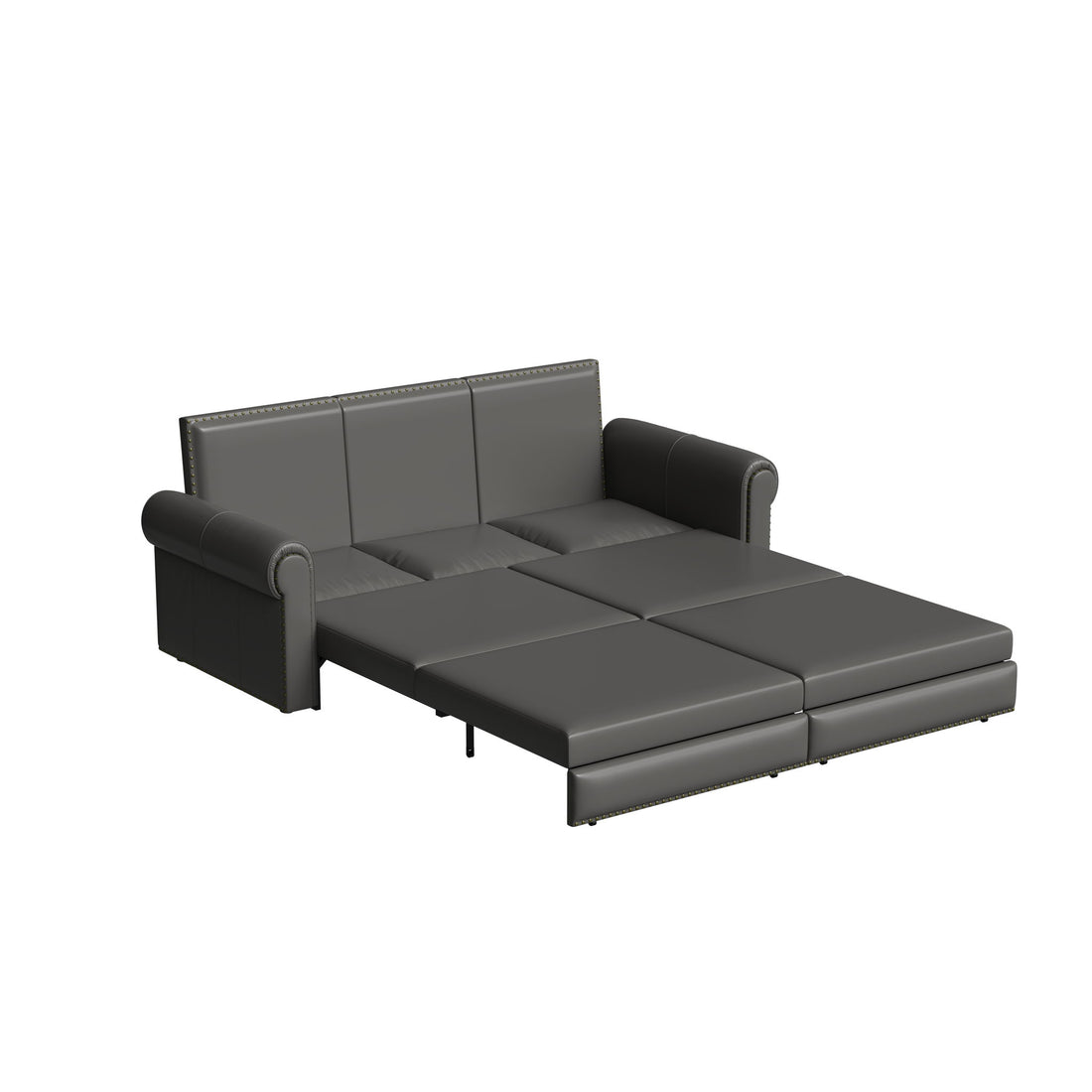 3 In 1 Convertible Sleeper Sofa With Nailhead Trim &amp; Rolled Arm
