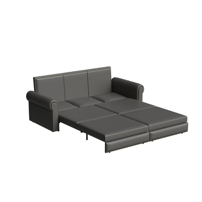 3 In 1 Convertible Sleeper Sofa With Nailhead Trim &amp; Rolled Arm