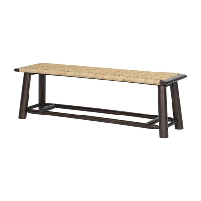 Farmhouse Modern Solid Wood Rattan Bench Multi Functional Design 59&quot; Indoor &amp; Covered Outdoor Bench - Walnut