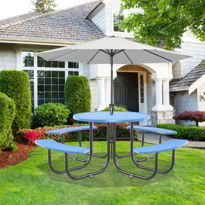 Round Outdoor Steel Picnic Table 46&quot; With Umbrella Pole