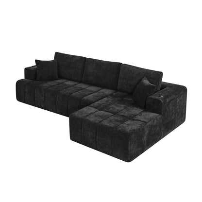 L - Shaped Sectional Sofa With Cup Holders &amp; Side Pockets