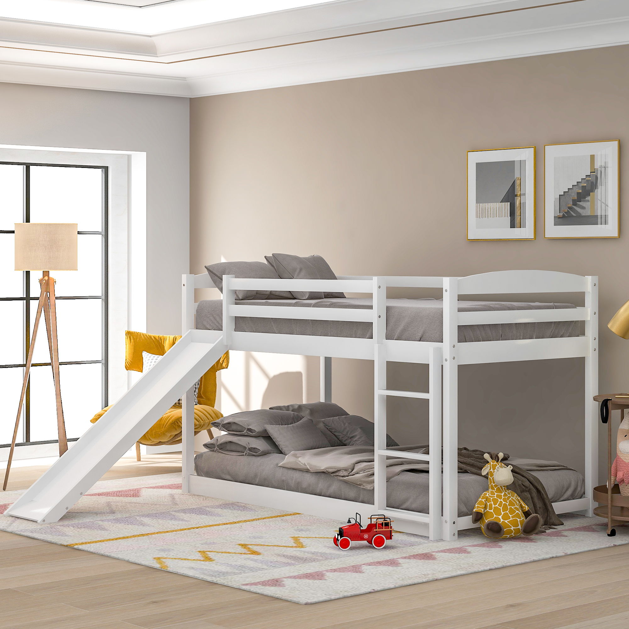 Durable Bunk Bed With Convertible Slide And Ladder