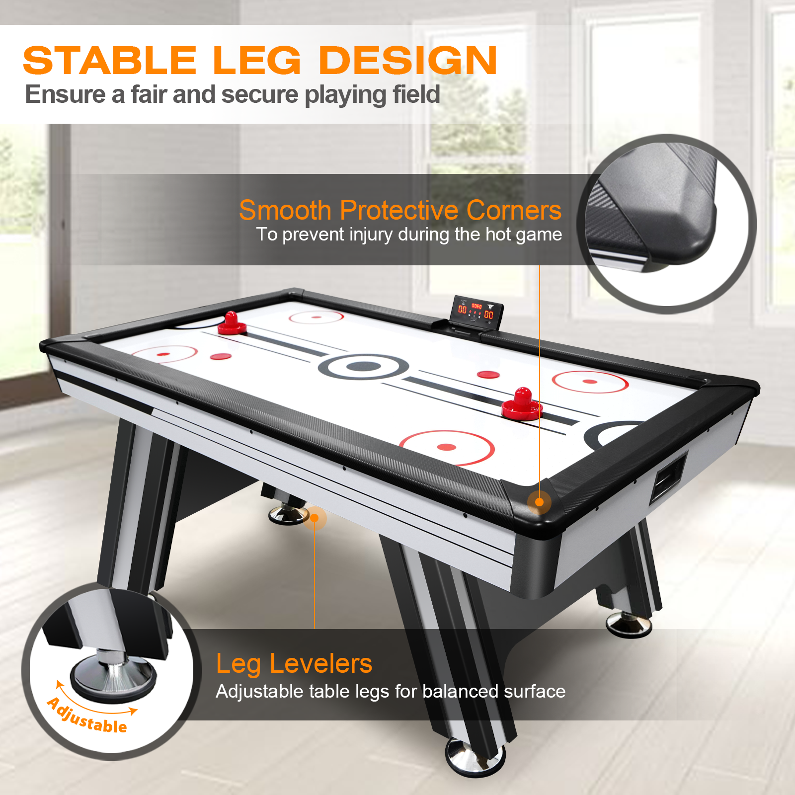 Air Hockey Table, 72&quot; Indoor Hockey Table for Kids and Adults, LED Sports Hockey Game with 2 Pucks, 2 Pushers, and Electronic Score System, Arcade Gaming Set for Game Room Family Home