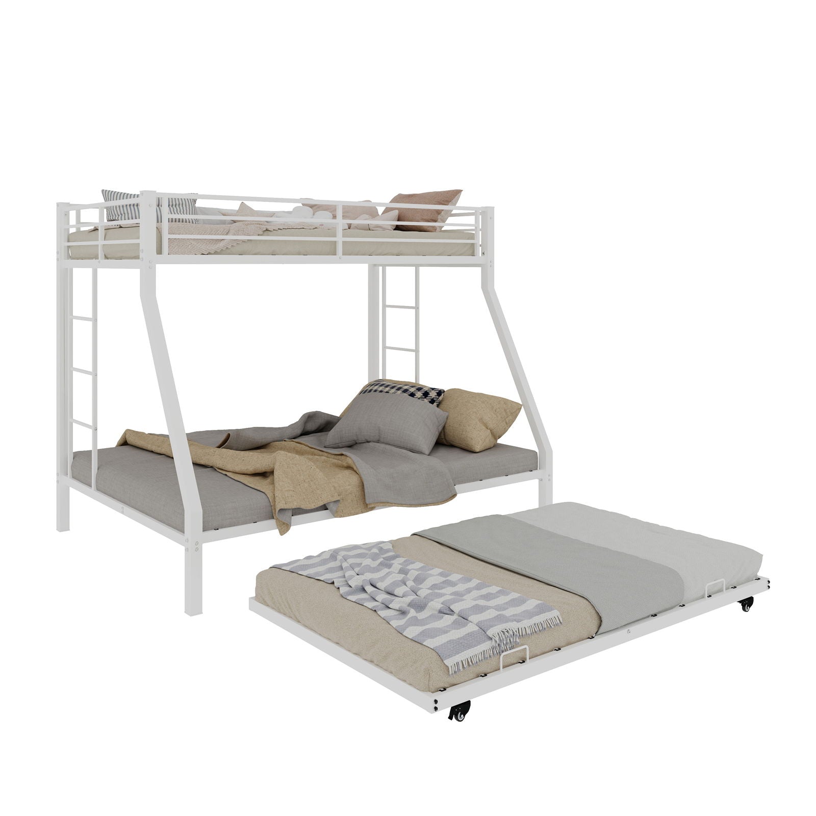 Bunk Bed For Kids, Convertible Frame With Ladders &amp; Guardrail