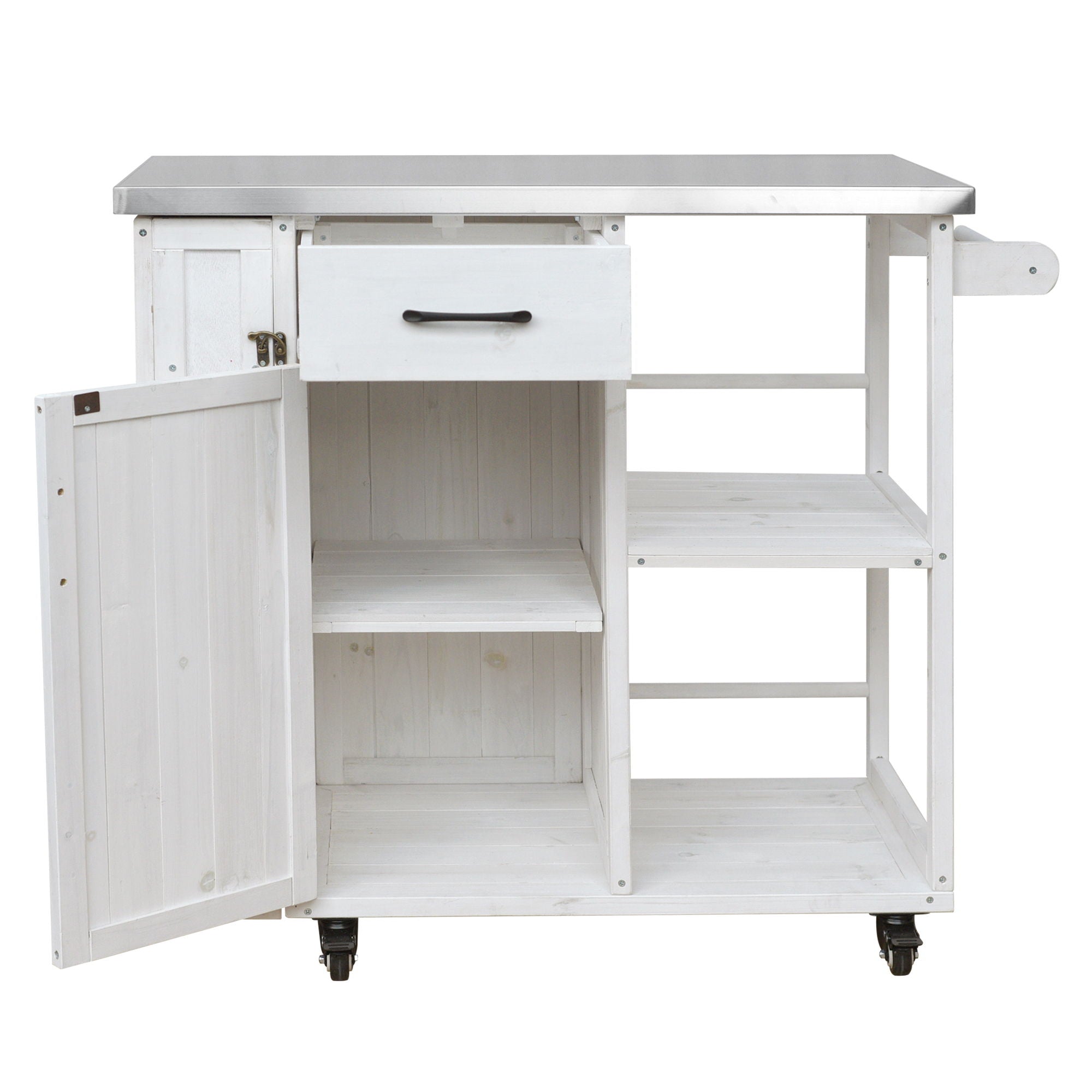 Outdoor Kitchen Island Prep Station With Lockable Wheels, Ample Storage, Towel &amp; Spice Racks