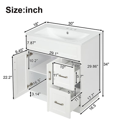 Bathroom Vanity With 2 Doors, 2 Drawers, Adjustable Shelf, Hidden Slides &amp; Soft Close Hinges