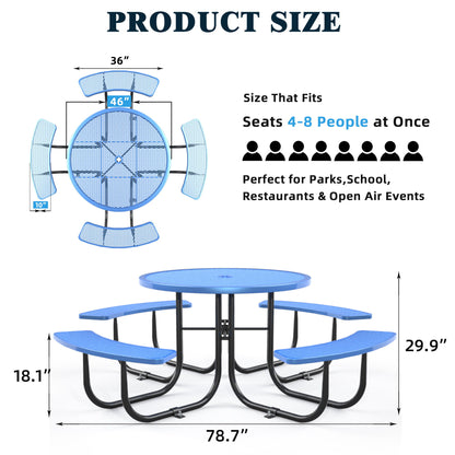 Round Outdoor Steel Picnic Table 46&quot; With Umbrella Pole