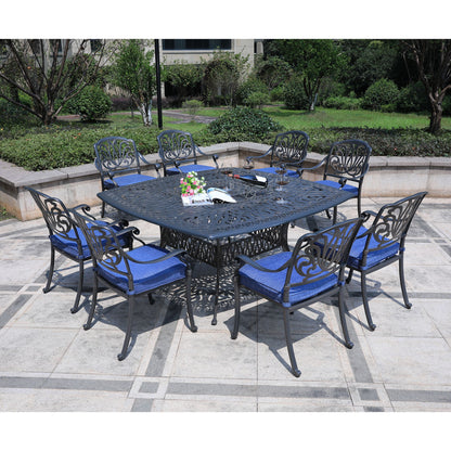 Square 8 Person 64&quot; Long Aluminum Dining Set With Cushions
