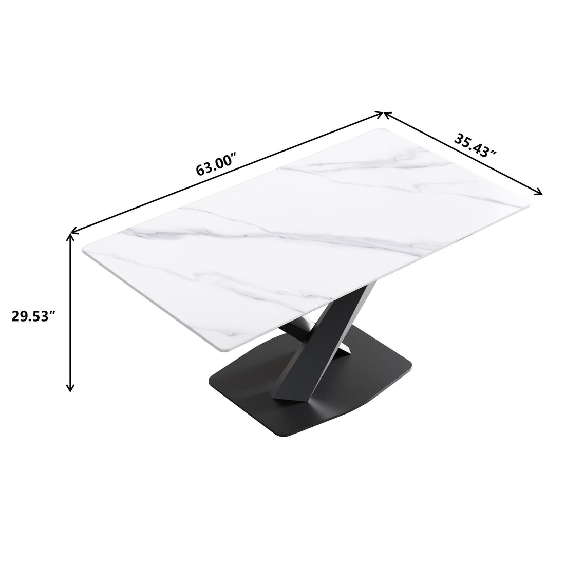 63&quot; Modern Artificial Stone Straight Edge Metal X-Leg Dining Table, 6 People - White / Black