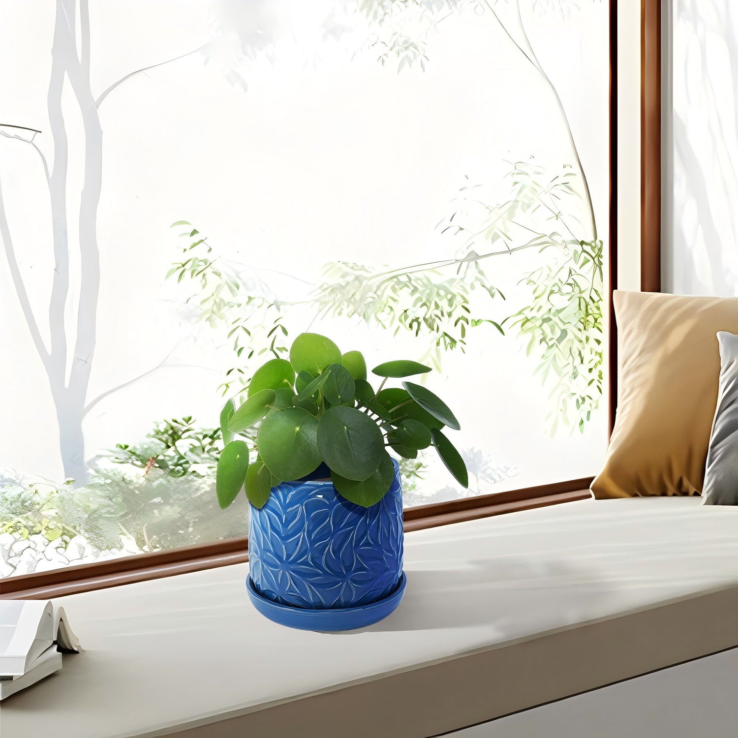 Ceramic Flowerpot, 7&quot; Planter For Patio, Garden, Windowsill (Set of 2) - Antique Navy Blue