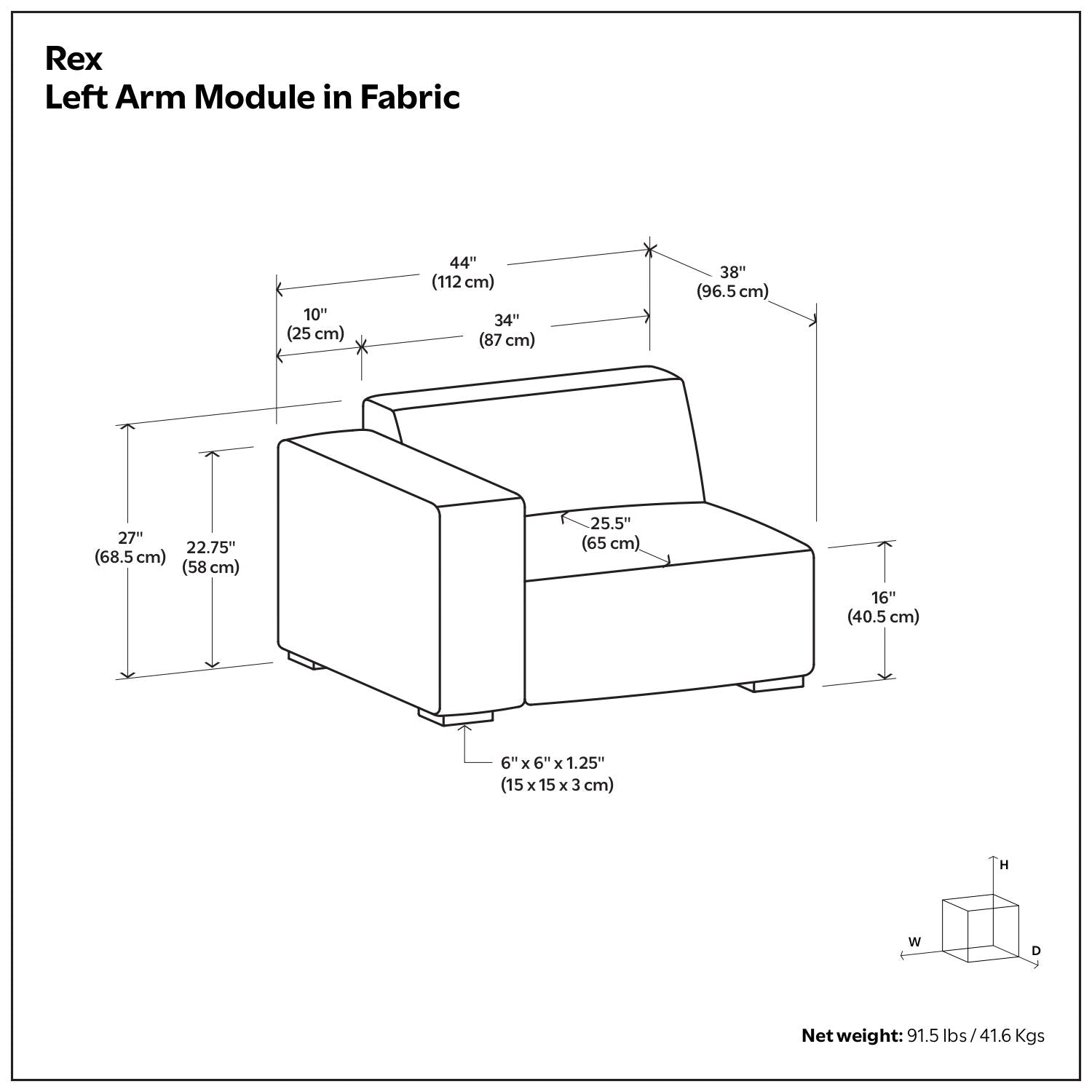 Rex - Left Arm Sofa Module - Gray