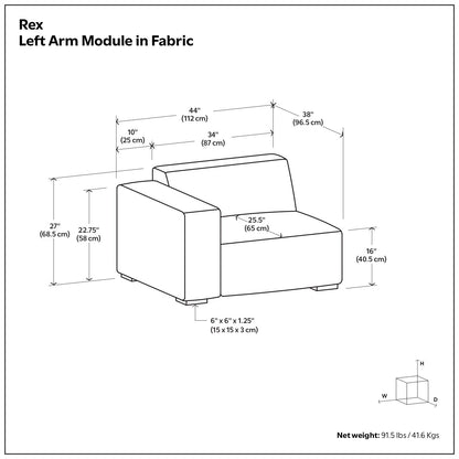 Rex - Left Arm Sofa Module - Gray