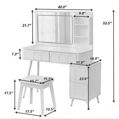 Modern Makeup Vanity Desk With LED Lights &amp; Mirror 4 Drawer Dressing Table Set Space Saving For Bedroom - White