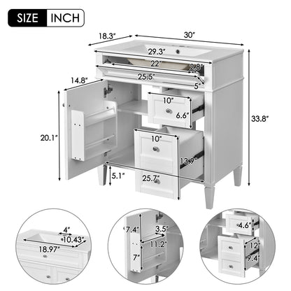 Bathroom Vanity With Top Sink, 2 Drawers &amp; Tip Out Drawer