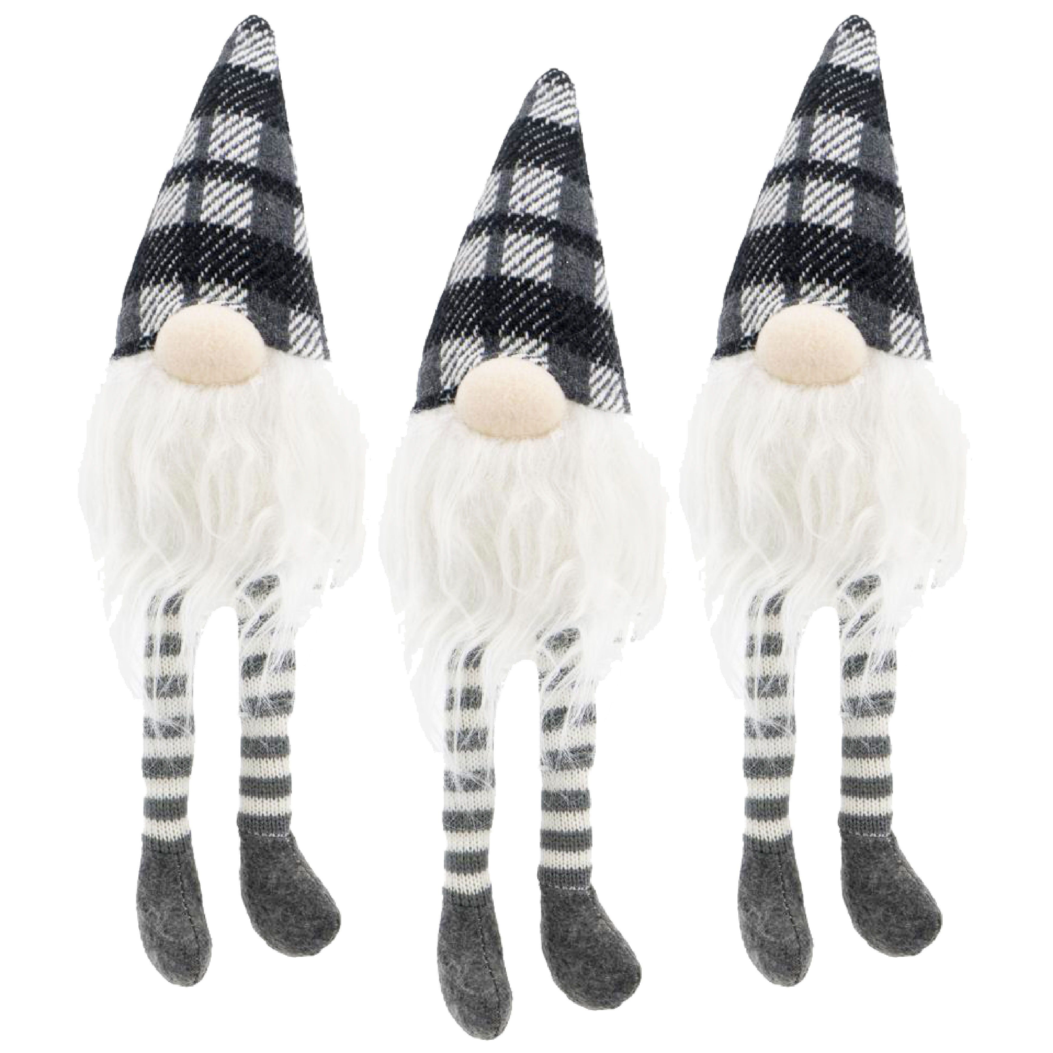 3 Pieces Sitting Gnome, Christmas Table Home Ornaments For Holiday Party Gifts - White / Gray