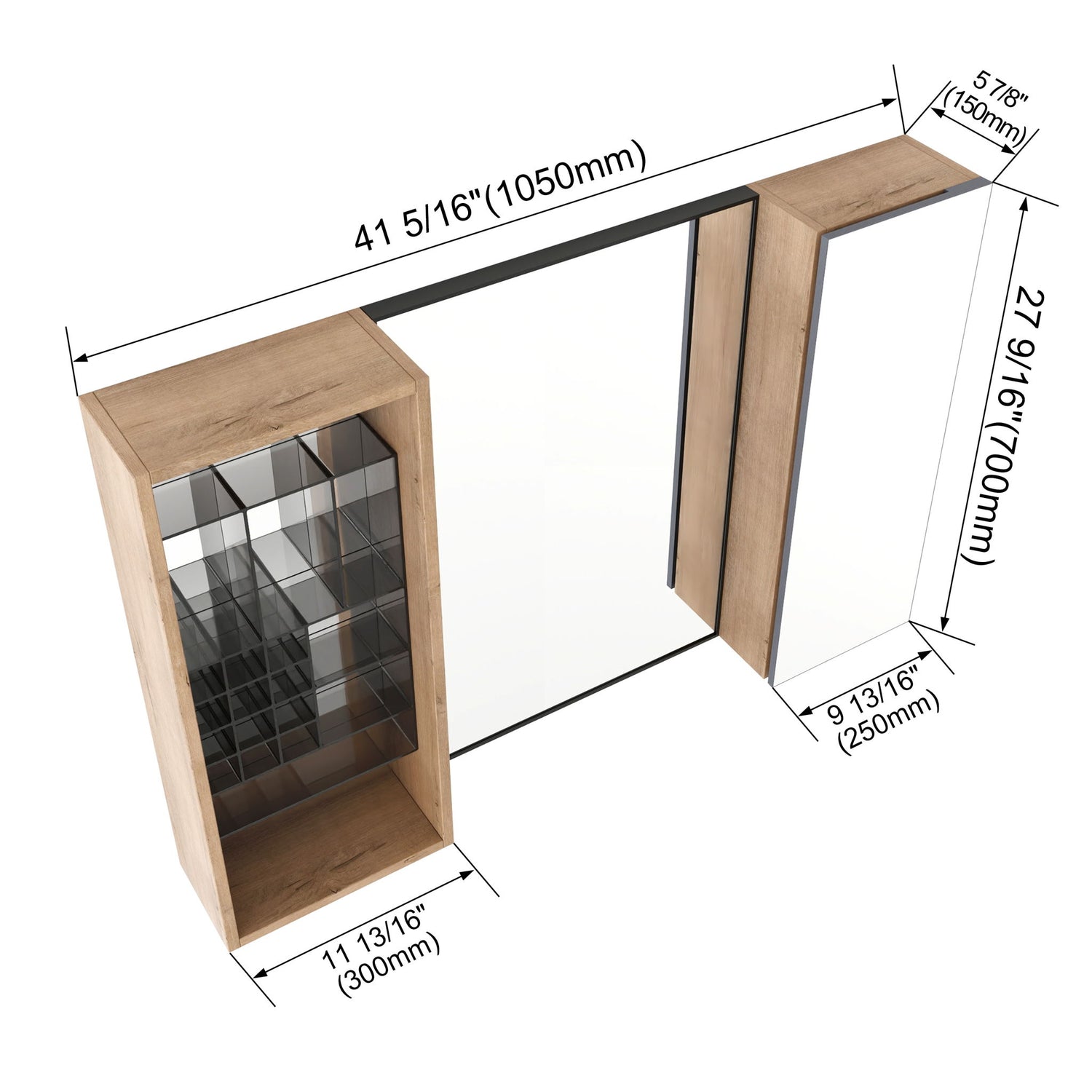 41.3" Wall Mounted Bathroom Cabinet With Adjustable Shelves Storage Unit - Imitative Oak