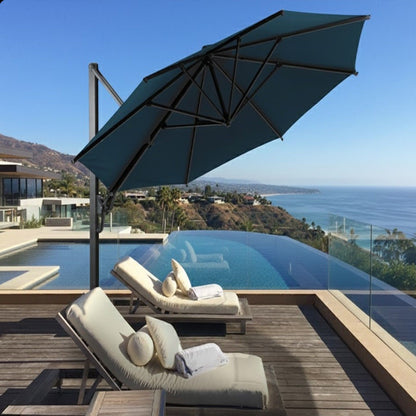 Round Cantilever Patio Umbrella With 360 Rotation &amp; Infinite Tilt Adjustment
