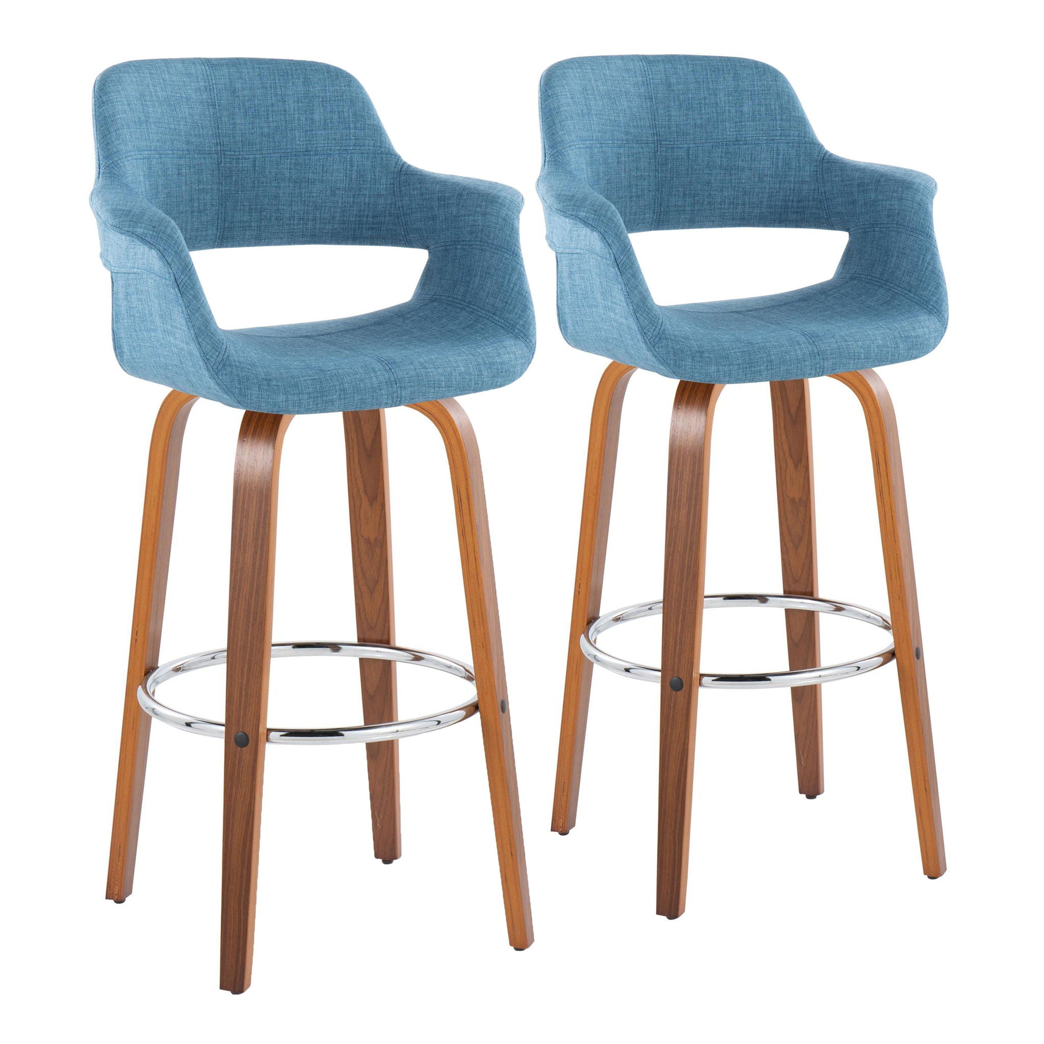 Vintage Flair - Mid Century Modern Fixed Height Barstool With Swivel &amp; Round Footrest (Set of 2)