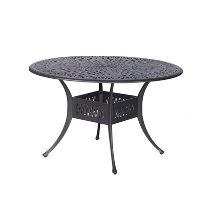 Round 4 Person 48&quot; Long Aluminum Dining Set With Sunbrella Cushions - Gray / Ivory