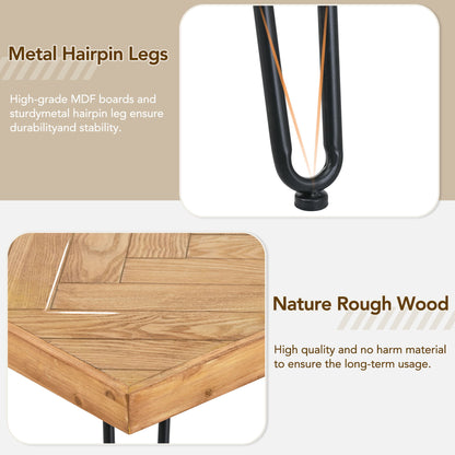 Modern Coffee Table Tea Table, Cocktail Table With With Chevron Pattern &amp; Metal Hairpin Legs For Living Room - Natural