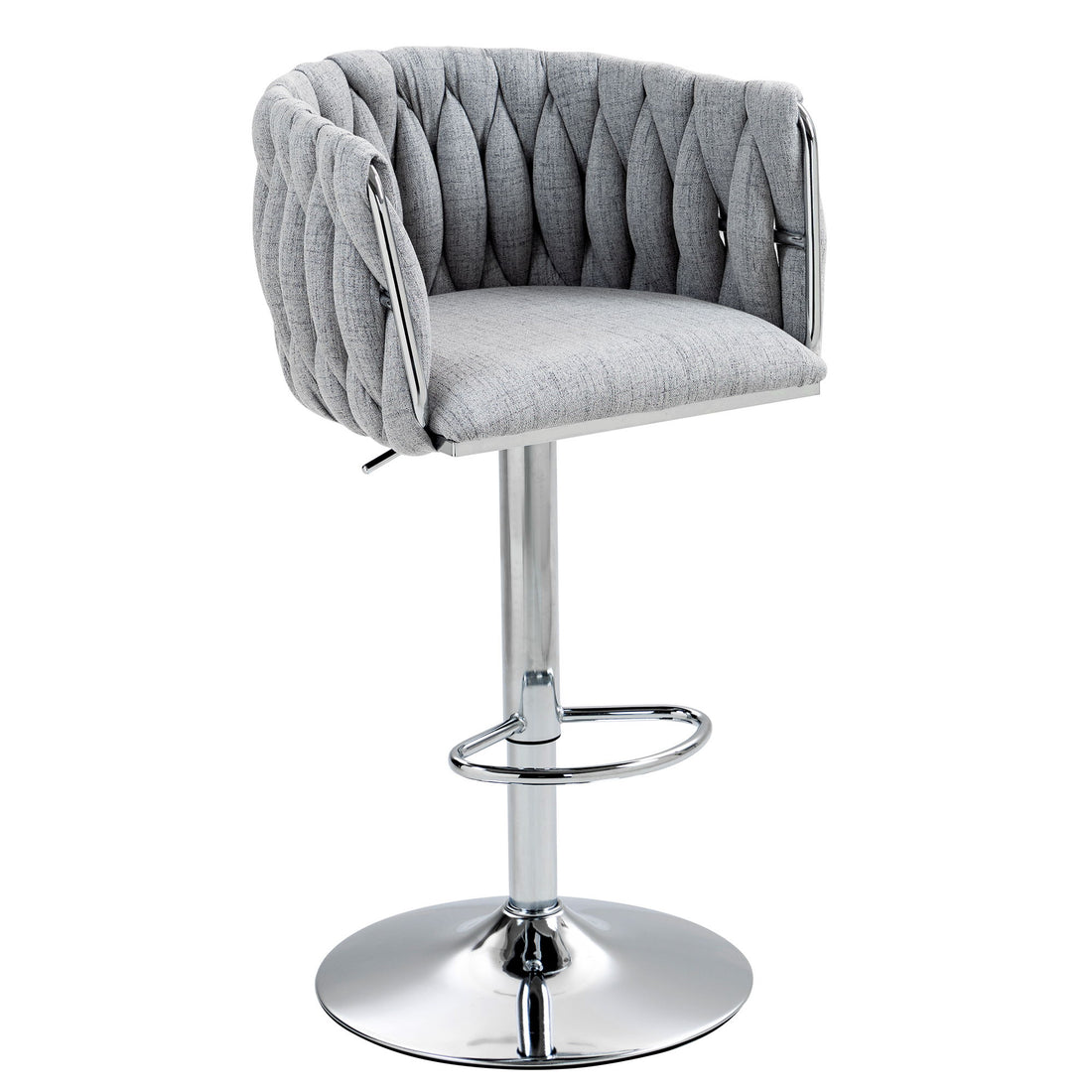 360 Degree Swivel Bar Stools Adjustable Counter Height Bar Chairs With Woven Back &amp; Footrest, Silver Chromed Bar Stools For Kitchen Island (Set of 2) - Gray