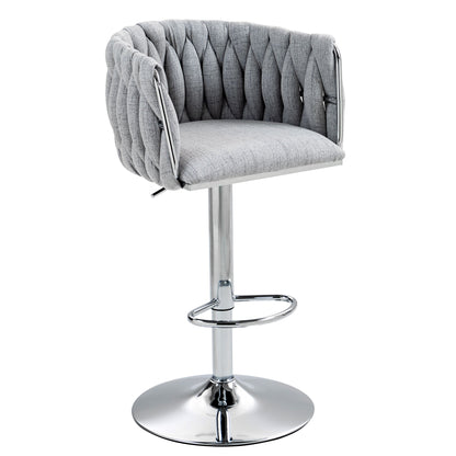 360 Degree Swivel Bar Stools Adjustable Counter Height Bar Chairs With Woven Back &amp; Footrest, Silver Chromed Bar Stools For Kitchen Island (Set of 2) - Gray