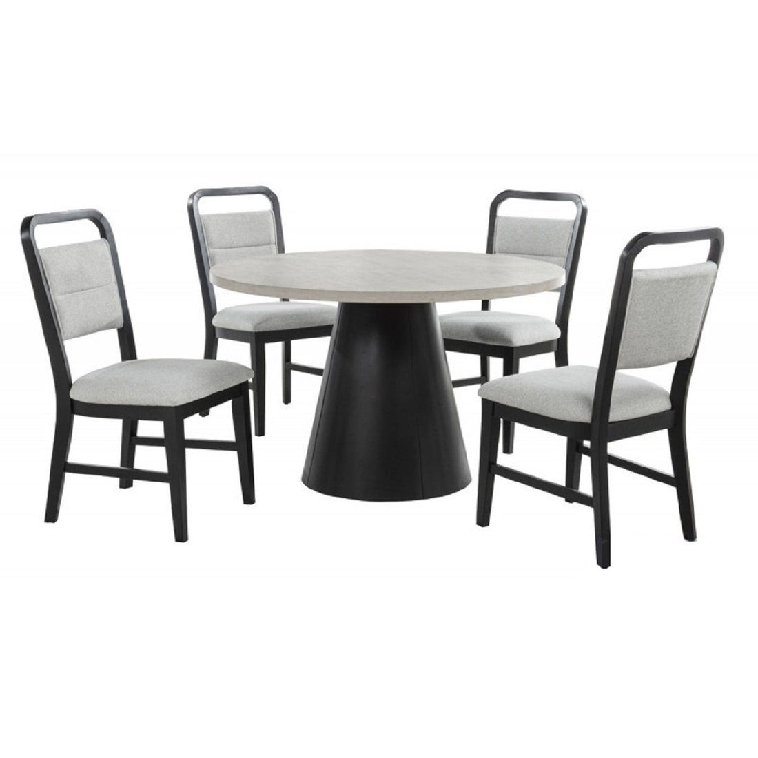Dining Set With Round Table And 4 Upholstered Chairs - Black / Gray
