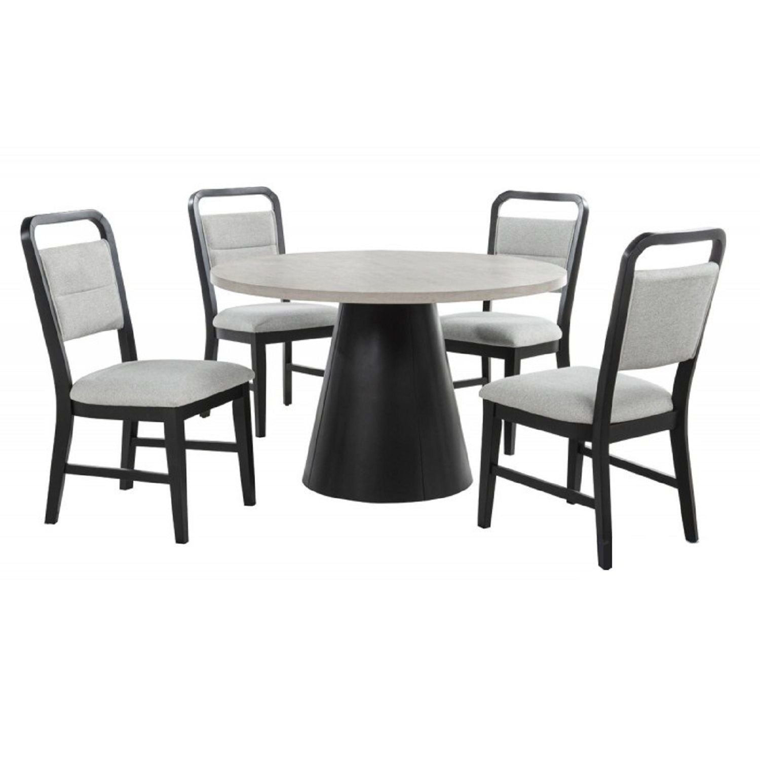 Dining Set With Round Table And 4 Upholstered Chairs - Black / Gray