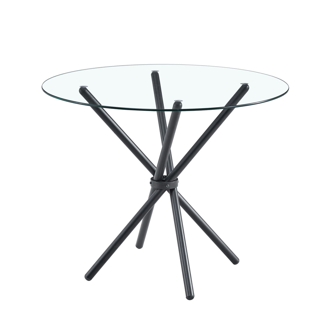 Modern Circular Transparent Tempered Glass Round Table With Metal Legs 36.6&quot; Diameter - Silver / Transparent