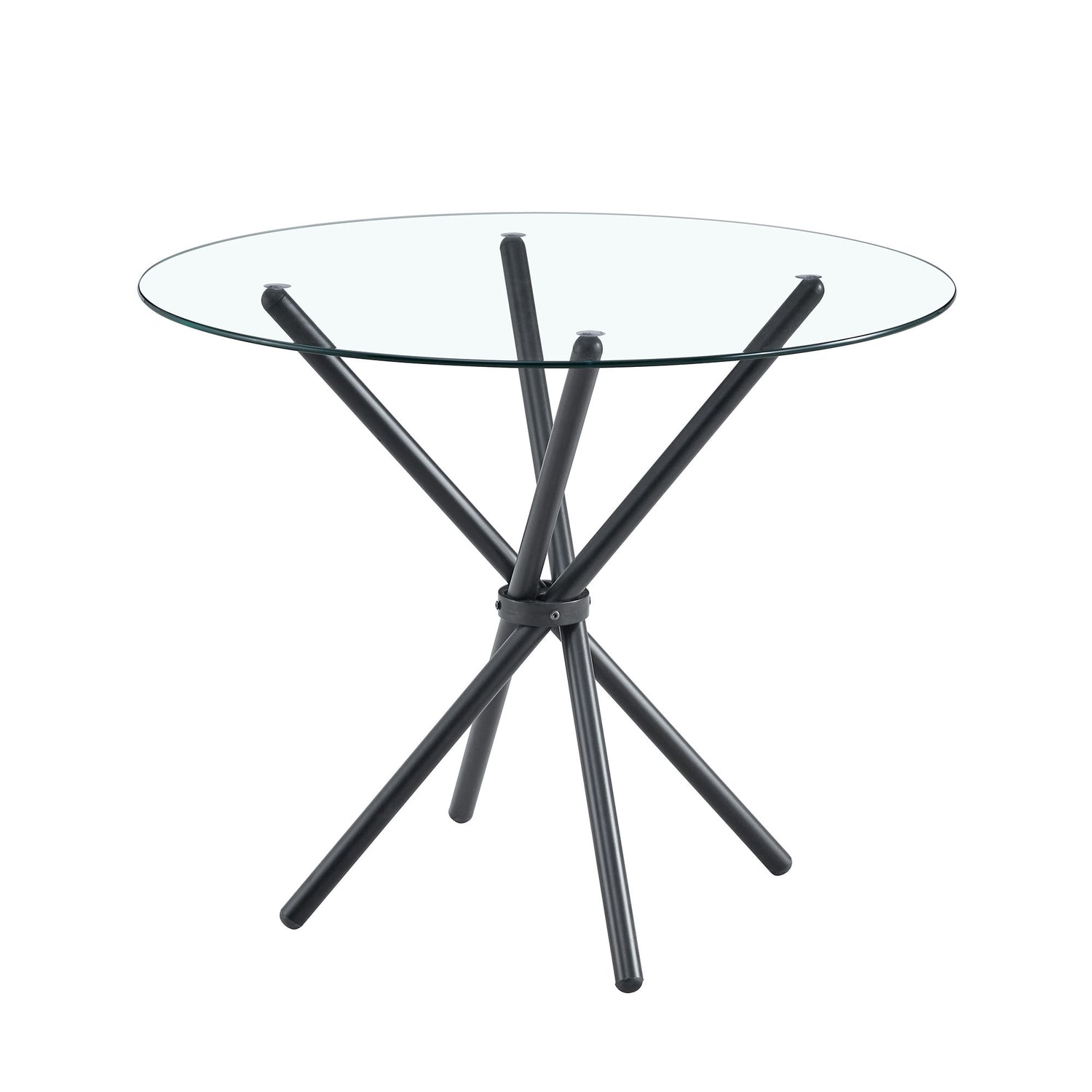 Modern Circular Transparent Tempered Glass Round Table With Metal Legs 36.6&quot; Diameter - Silver / Transparent