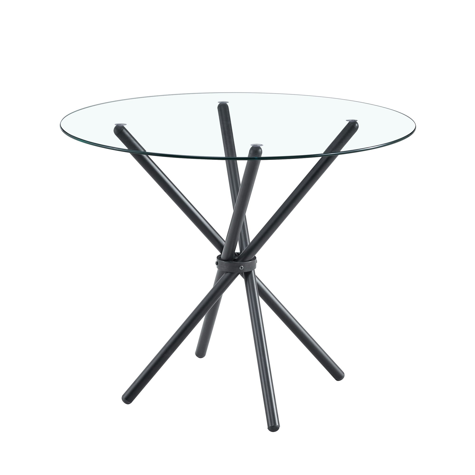 Modern Circular Transparent Tempered Glass Round Table With Metal Legs 36.6&quot; Diameter - Silver / Transparent