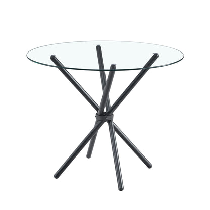Modern Circular Transparent Tempered Glass Round Table With Metal Legs 36.6&quot; Diameter - Silver / Transparent