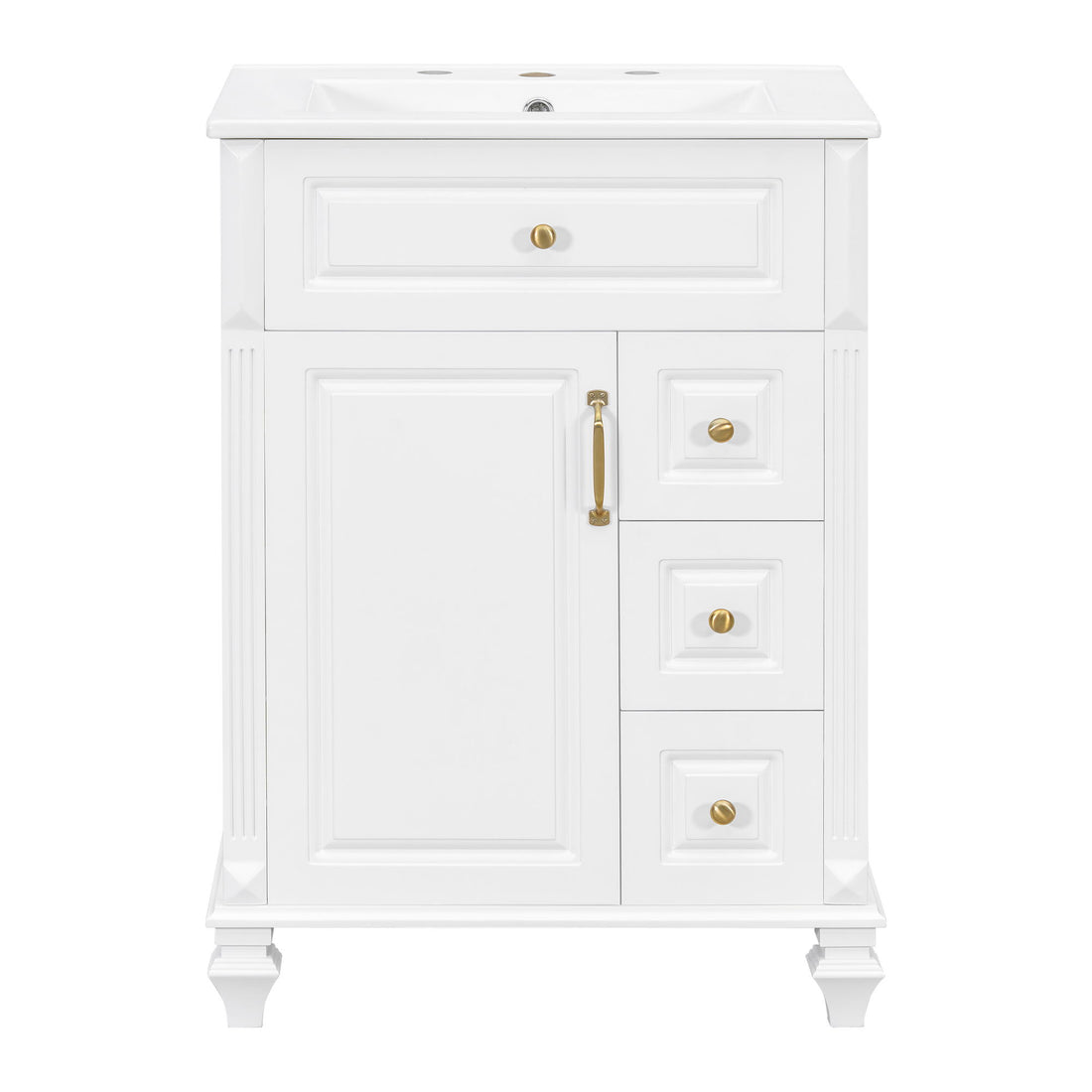 Freestanding Bathroom Vanity With Sink, 3 Drawers &amp; Flip-Out Drawer