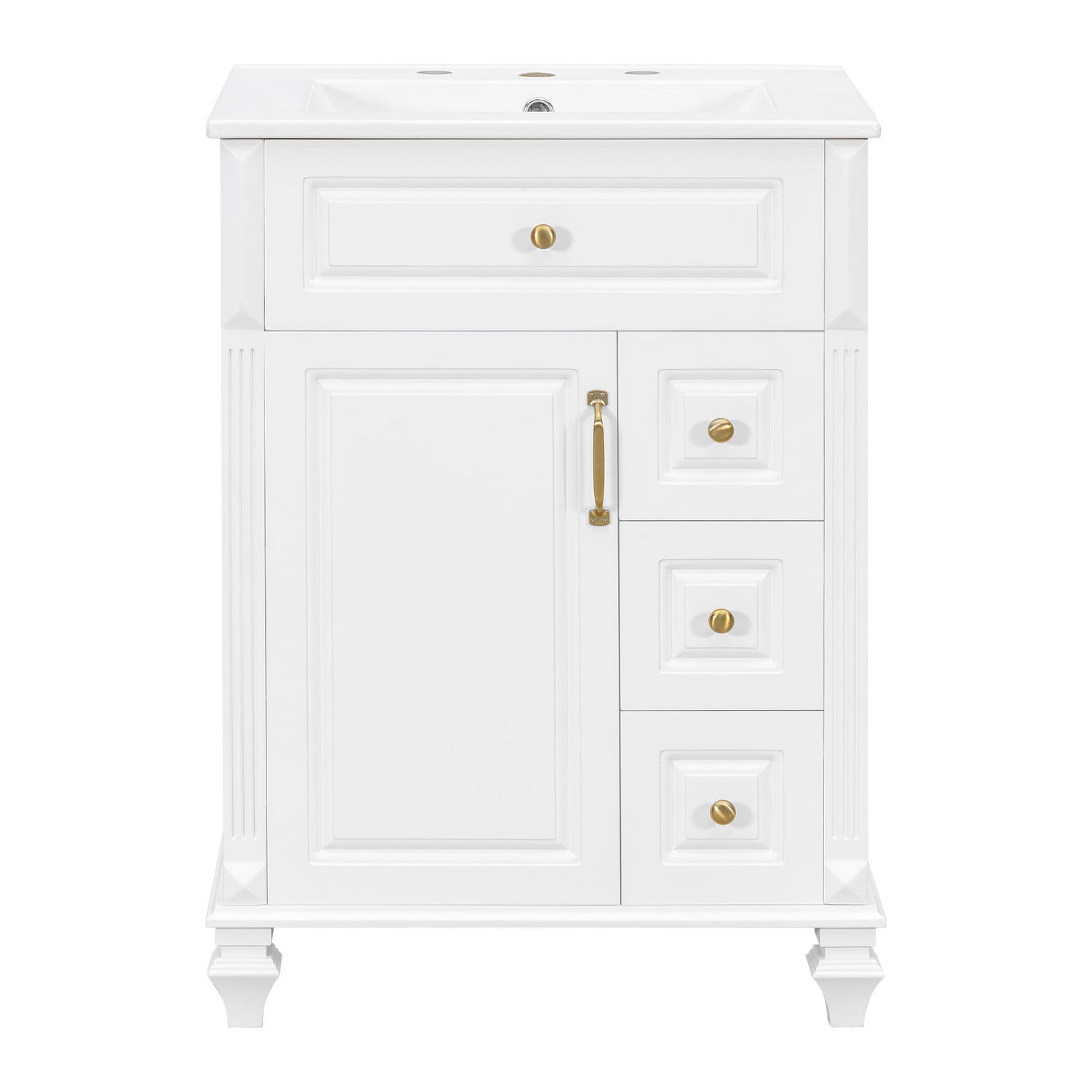 Freestanding Bathroom Vanity With Sink, 3 Drawers &amp; Flip-Out Drawer