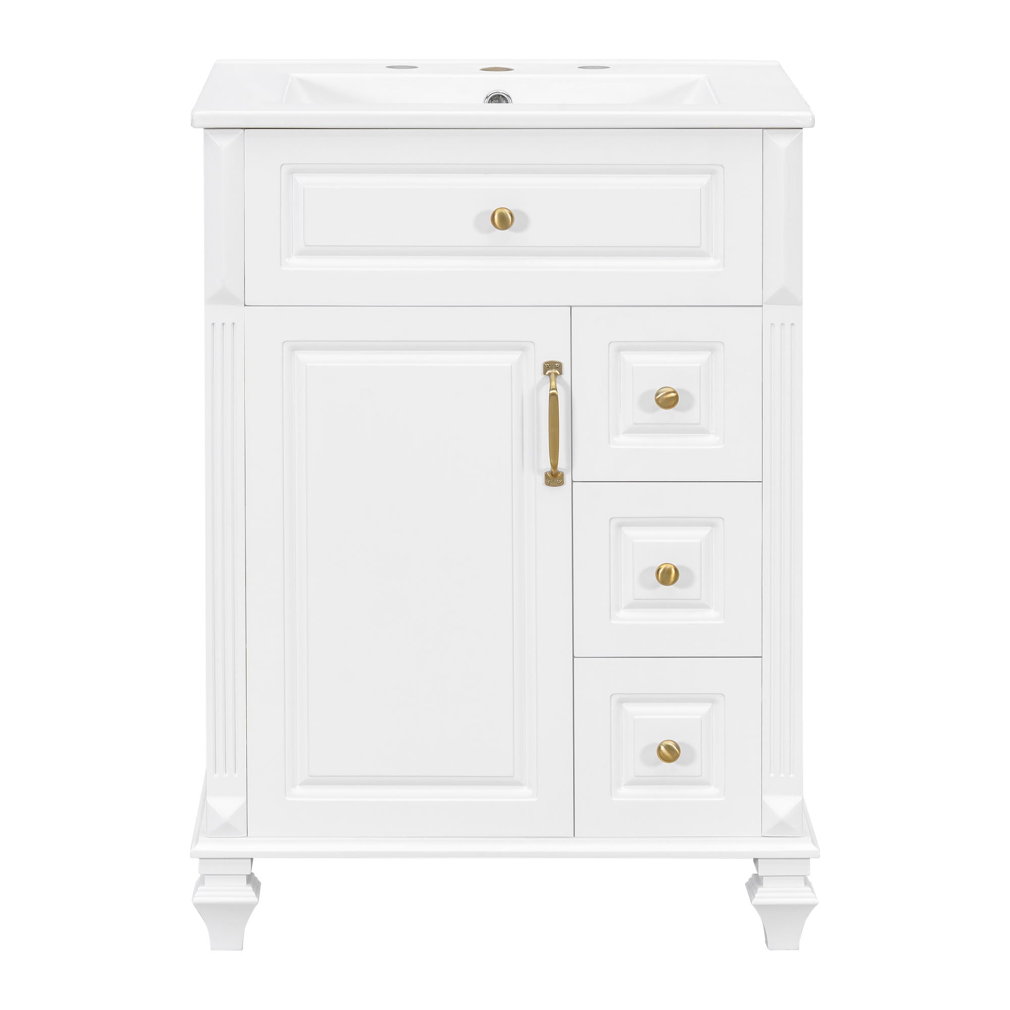 Freestanding Bathroom Vanity With Sink, 3 Drawers &amp; Flip-Out Drawer