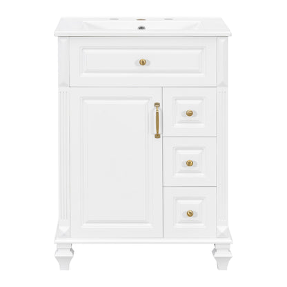 Freestanding Bathroom Vanity With Sink, 3 Drawers &amp; Flip-Out Drawer
