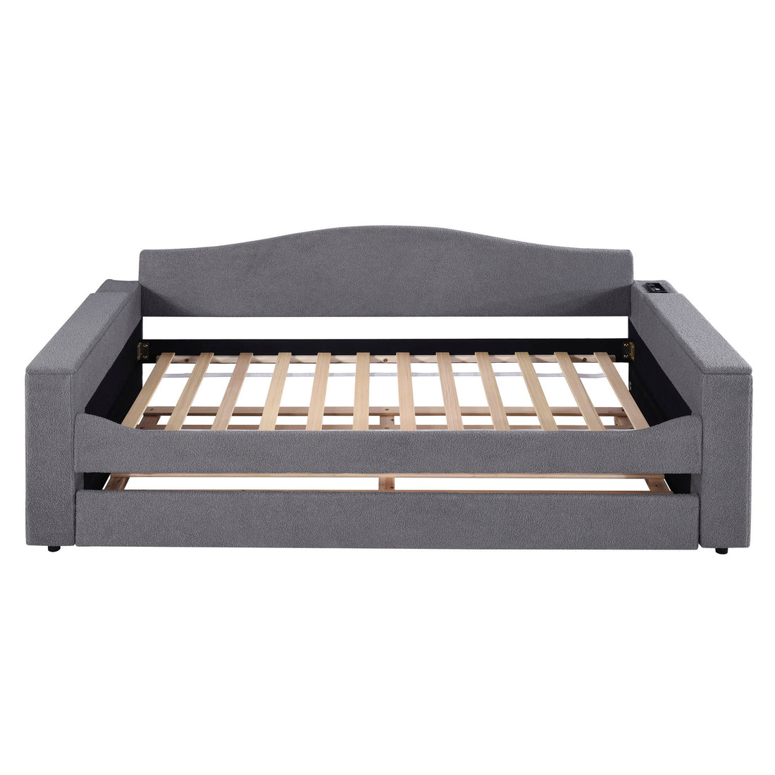 Twin Size Upholstered Daybed With Storage Armrests, Trundle And Latest Integrated Bluetooth Audio System - Gray