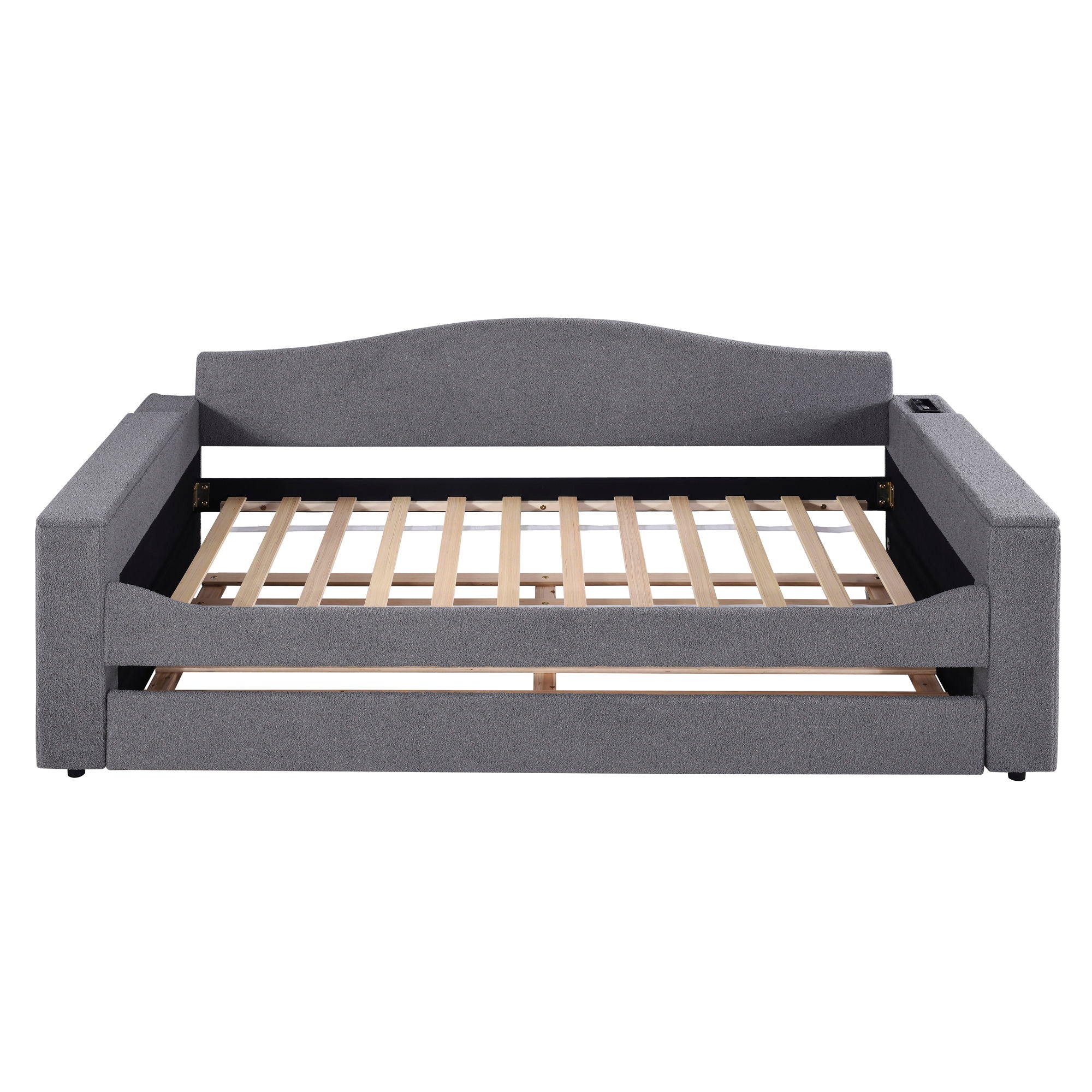 Twin Size Upholstered Daybed With Storage Armrests, Trundle And Latest Integrated Bluetooth Audio System - Gray