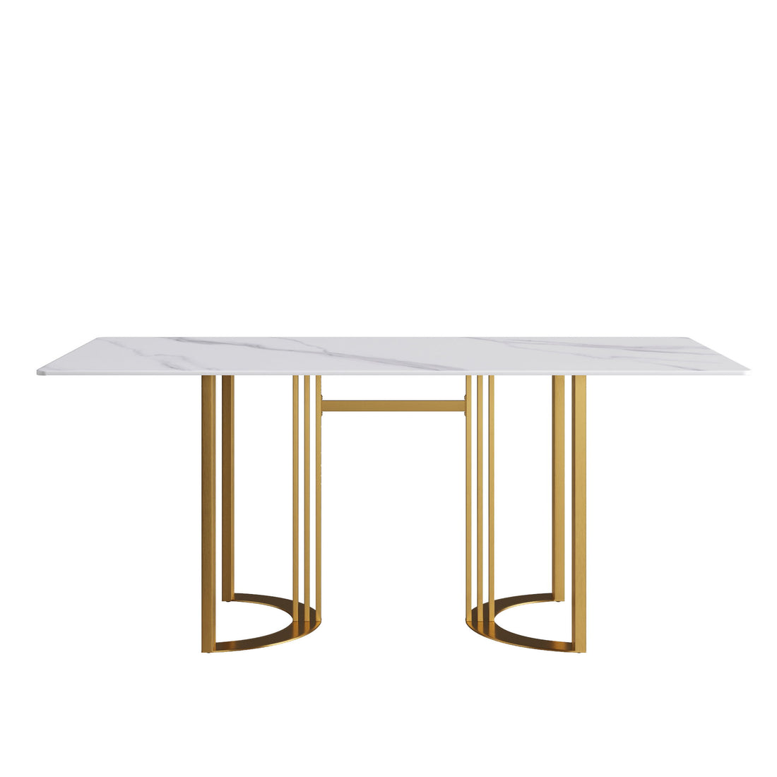 70.87&quot; Modern Artificial Stone White Straight Edge Golden Metal Leg Dining Table, Can Accommodate 6-8 People - White / Gold