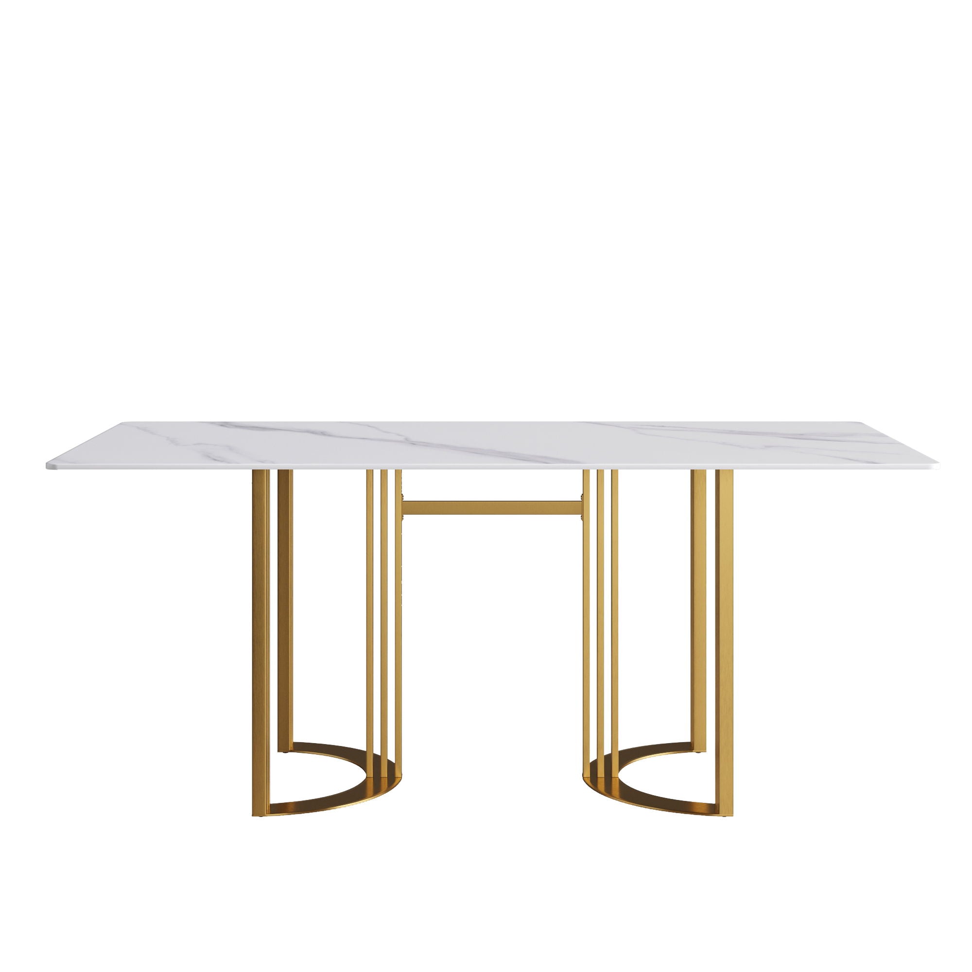 70.87&quot; Modern Artificial Stone White Straight Edge Golden Metal Leg Dining Table, Can Accommodate 6-8 People - White / Gold