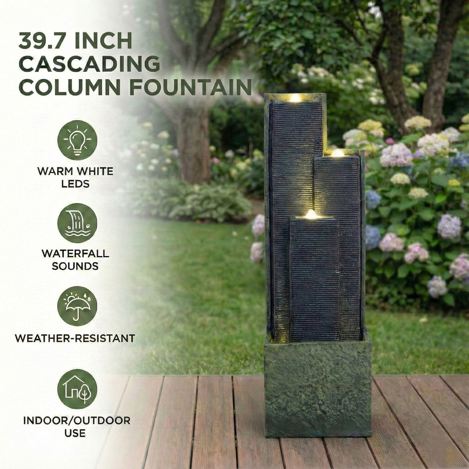 3 Tier Waterfall Fountain With LED Lights - Gray