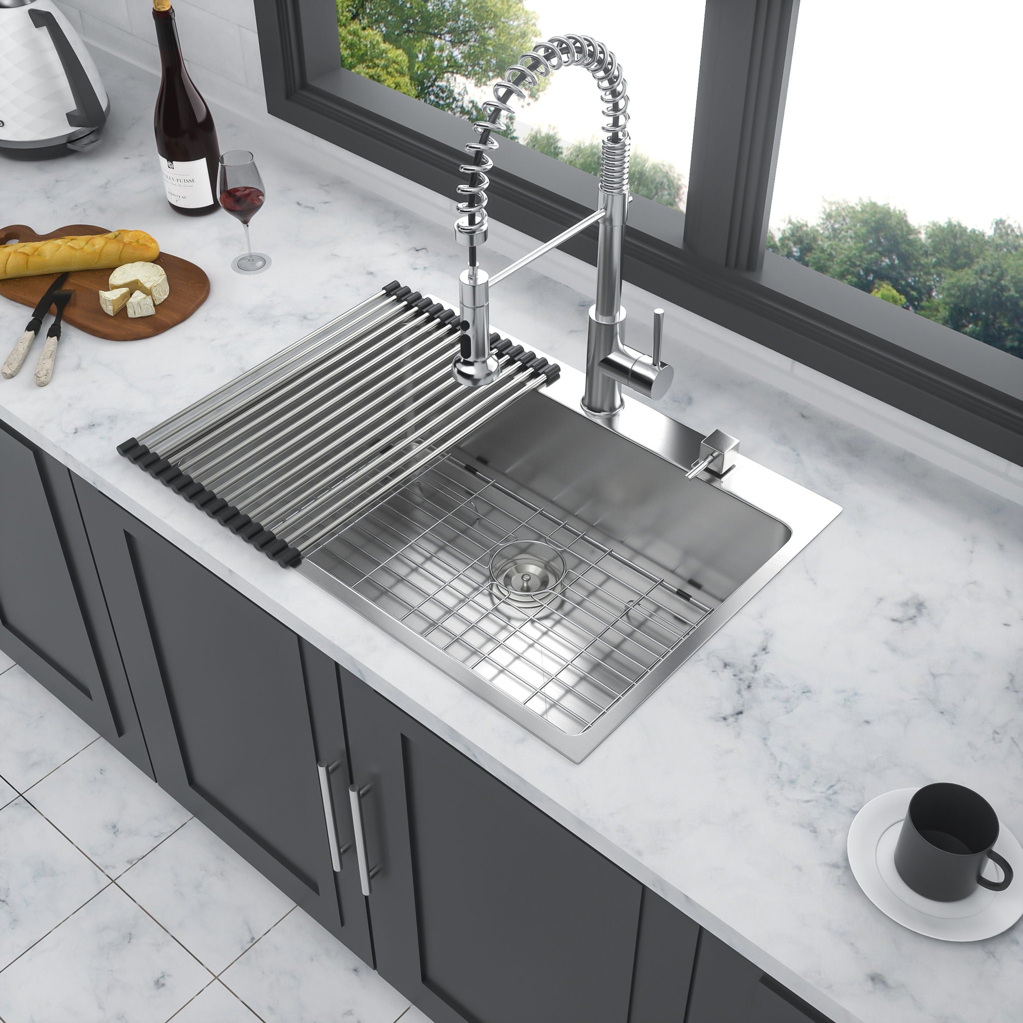 Drop In Kitchen Sink, 16 Gauge Stainless Steel, Single Bowl, Topmount Basin