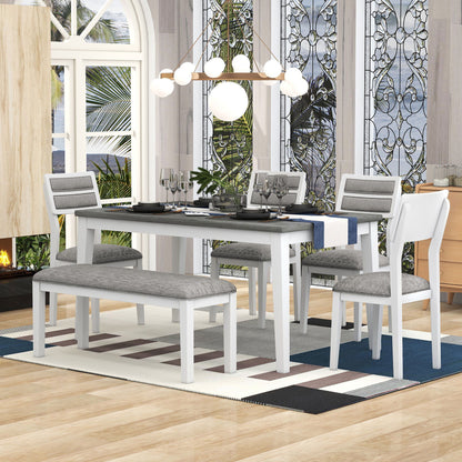 Dining Set Classic And Traditional Style, Includes Dining Table, 4 Upholstered Chairs &amp; Bench