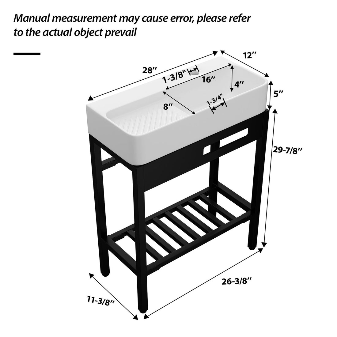 Inspired Console Sink With Built In Washboard, Overflow &amp; Sleek Legs, 28&quot; X 12&quot; - White / Black